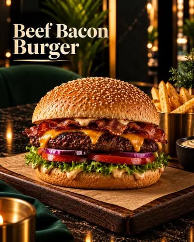 Beef Burger Sandwich with Beef Becon